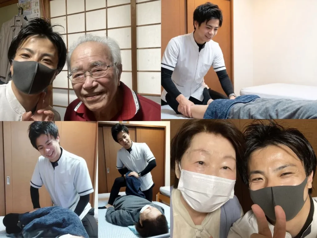 太宰府市・筑紫野市・大野城市で訪問リハビリマッサージをしている田上代表と笑顔の患者さん