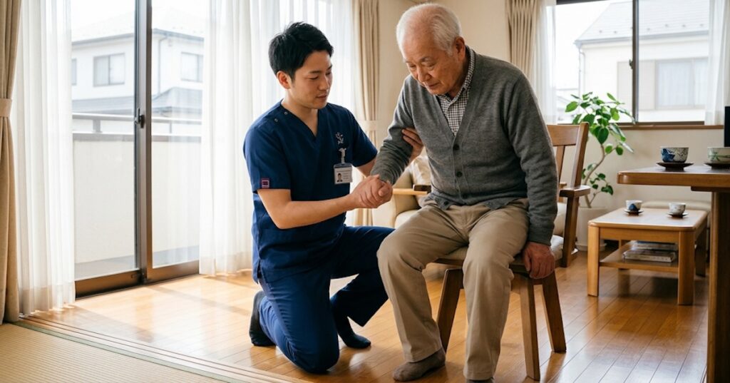 立ち上がりの介助をしている様子