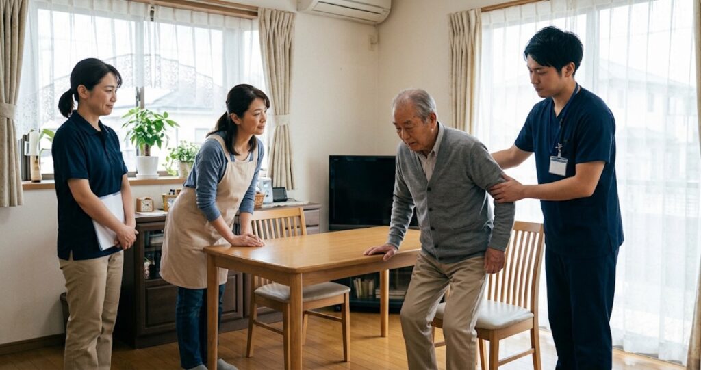 立ち上がり動作をご家族や介護スタッフが見守る場面