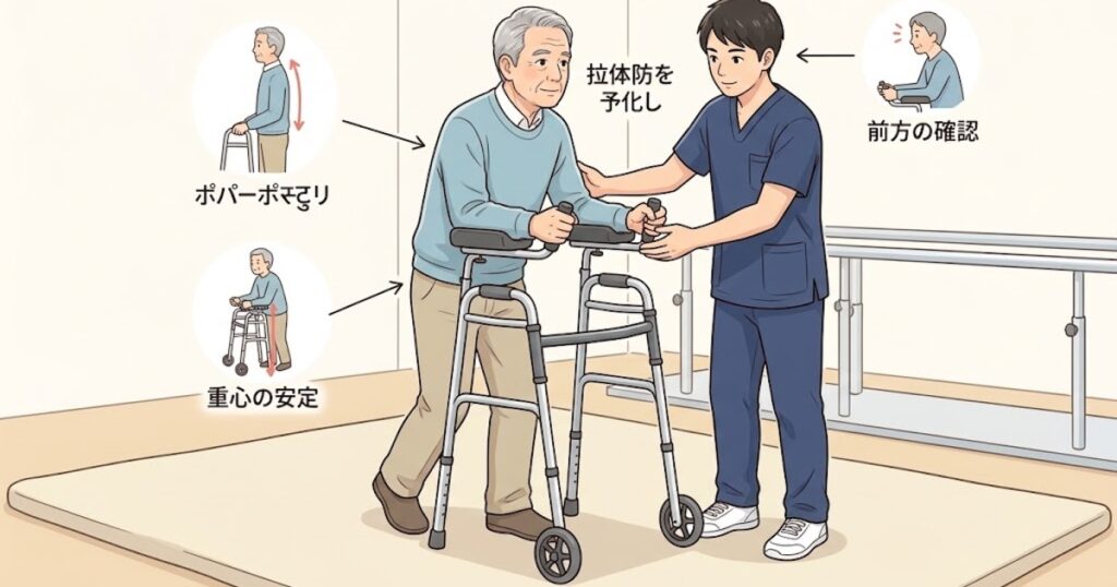 歩行器で歩行しているイラスト