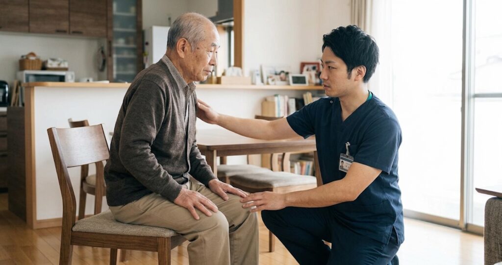 施術者が身体の動きを確認している様子
